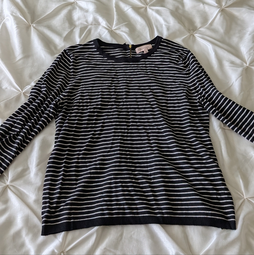 Philosophy Black and White Striped Top